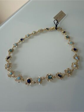 Neo Relique Gold blue opal baguette stone Necklace